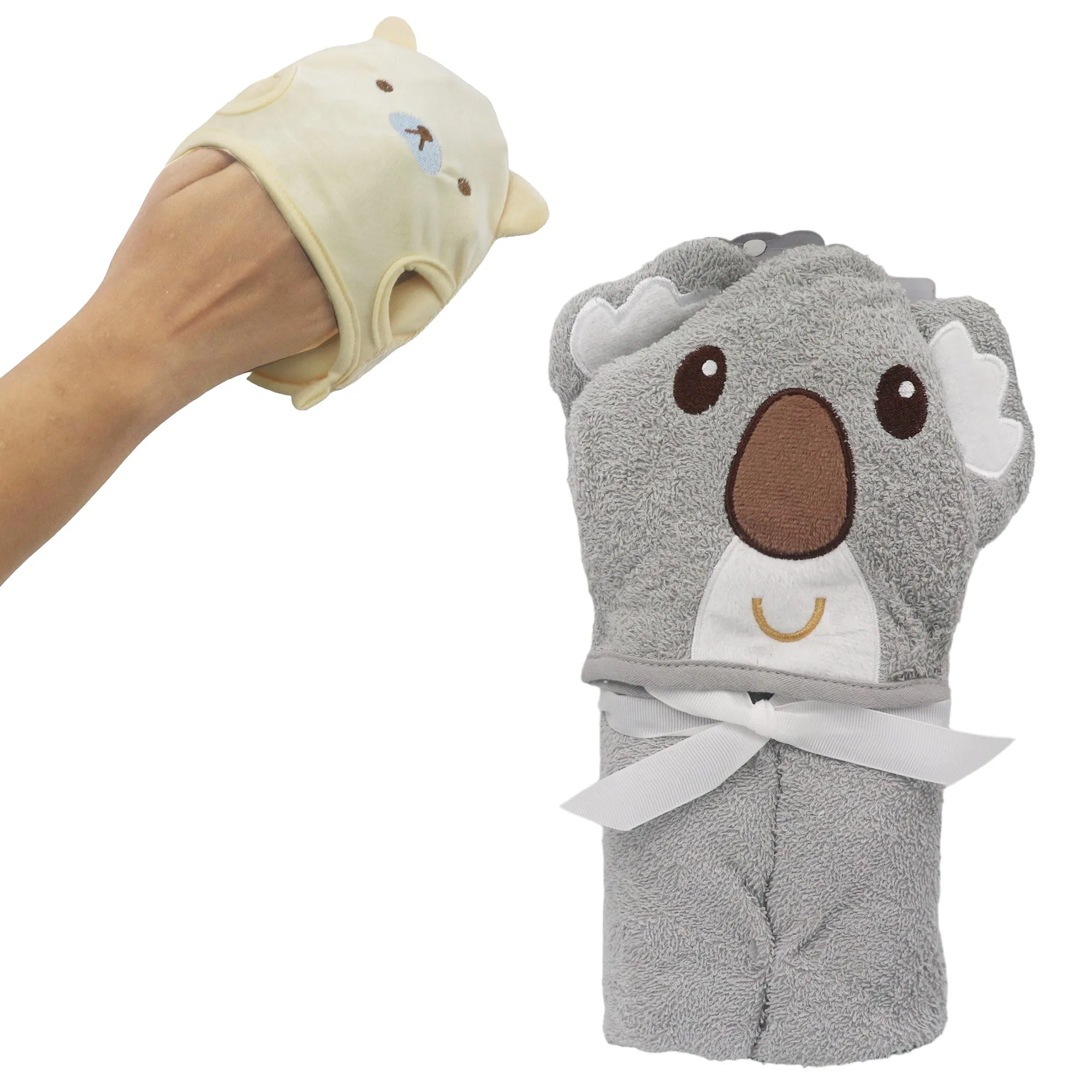 Koala Cotton Hooded Baby Bath Towel with Baby Loofah