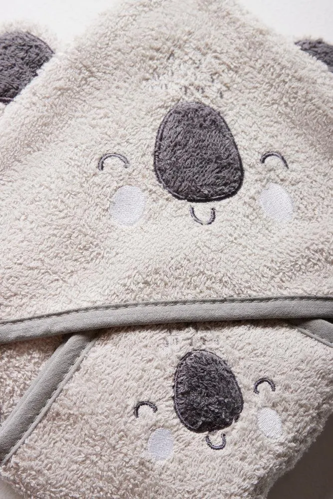 Koala Hooded Towel Set Grey