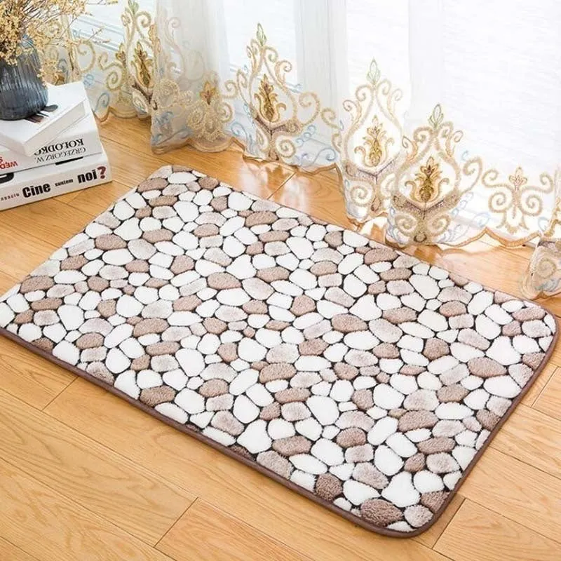 Large Bath Mat Set Non Slip Bathroom Carpets Stones Pattern Bathroom Floor Mat Shower Room Entry Doormat Toilet Rugs