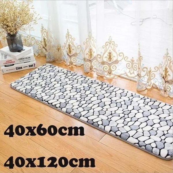 Large Bath Mat Set Non Slip Bathroom Carpets Stones Pattern Bathroom Floor Mat Shower Room Entry Doormat Toilet Rugs