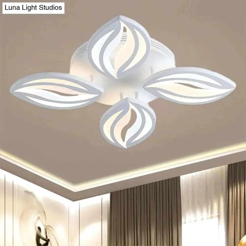 LED Bedroom Ceiling Light - 4/6 Lights Flush Mount Fixture with Leaf Acrylic Shade - White