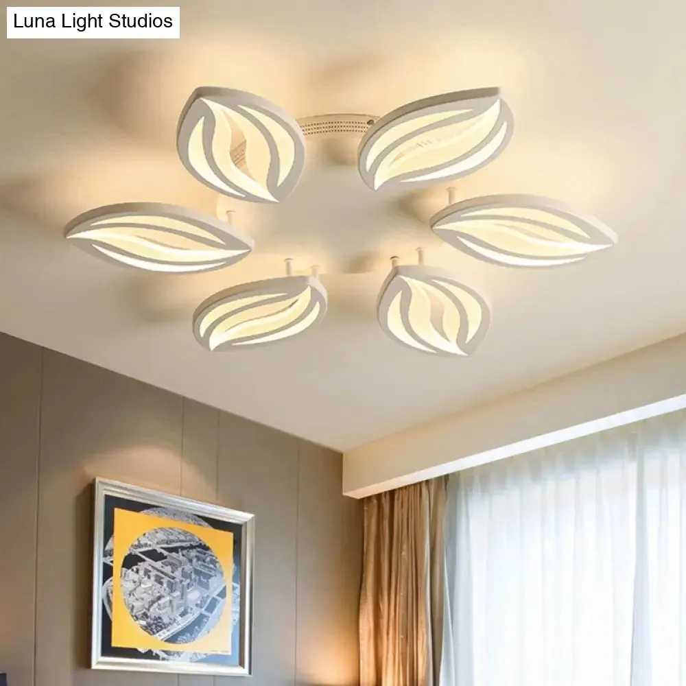 LED Bedroom Ceiling Light - 4/6 Lights Flush Mount Fixture with Leaf Acrylic Shade - White