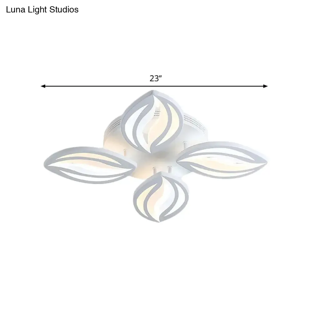 LED Bedroom Ceiling Light - 4/6 Lights Flush Mount Fixture with Leaf Acrylic Shade - White