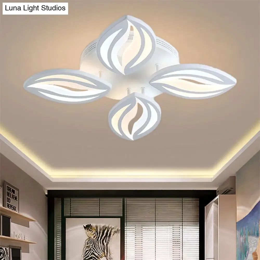 LED Bedroom Ceiling Light - 4/6 Lights Flush Mount Fixture with Leaf Acrylic Shade - White