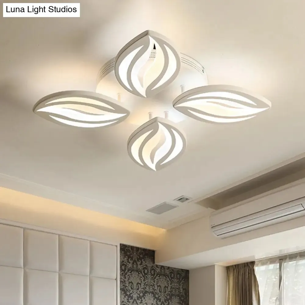 LED Bedroom Ceiling Light - 4/6 Lights Flush Mount Fixture with Leaf Acrylic Shade - White