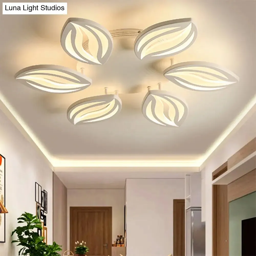 LED Bedroom Ceiling Light - 4/6 Lights Flush Mount Fixture with Leaf Acrylic Shade - White