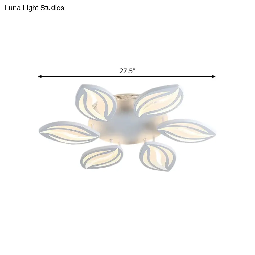 LED Bedroom Ceiling Light - 4/6 Lights Flush Mount Fixture with Leaf Acrylic Shade - White