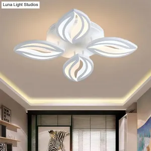 LED Bedroom Ceiling Light - 4/6 Lights Flush Mount Fixture with Leaf Acrylic Shade - White