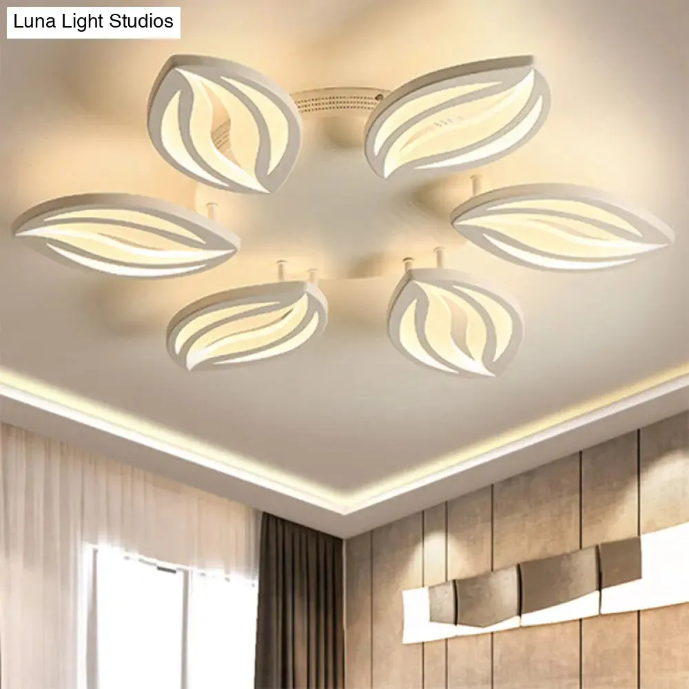 LED Bedroom Ceiling Light - 4/6 Lights Flush Mount Fixture with Leaf Acrylic Shade - White