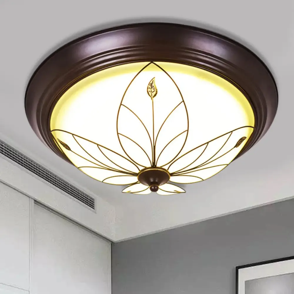 LED Frosted Glass Flush Mount Light Fixture - Traditional White Bowl Design for Corridor Ceiling Lighting in Warm/White Light, 13" or 19.5" Wide