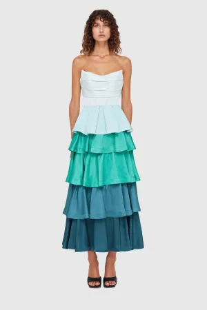 Leo Lin Jade Ruffled Maxi Skirt - Green/Blue