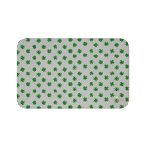 Light Gray Clover Bath Mat, Green Clover Print St. Patrick's Day Bathroom Premium Bath Mat- Printed in USA