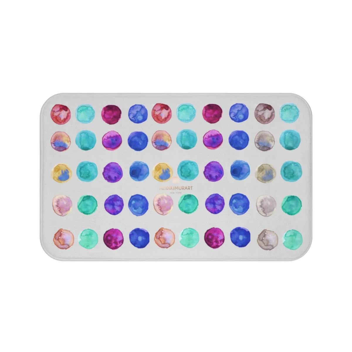 Light Gray Modern Colorful Polka Dots Print 34"x21", 24"x17"  Bath Mat - Made in USA