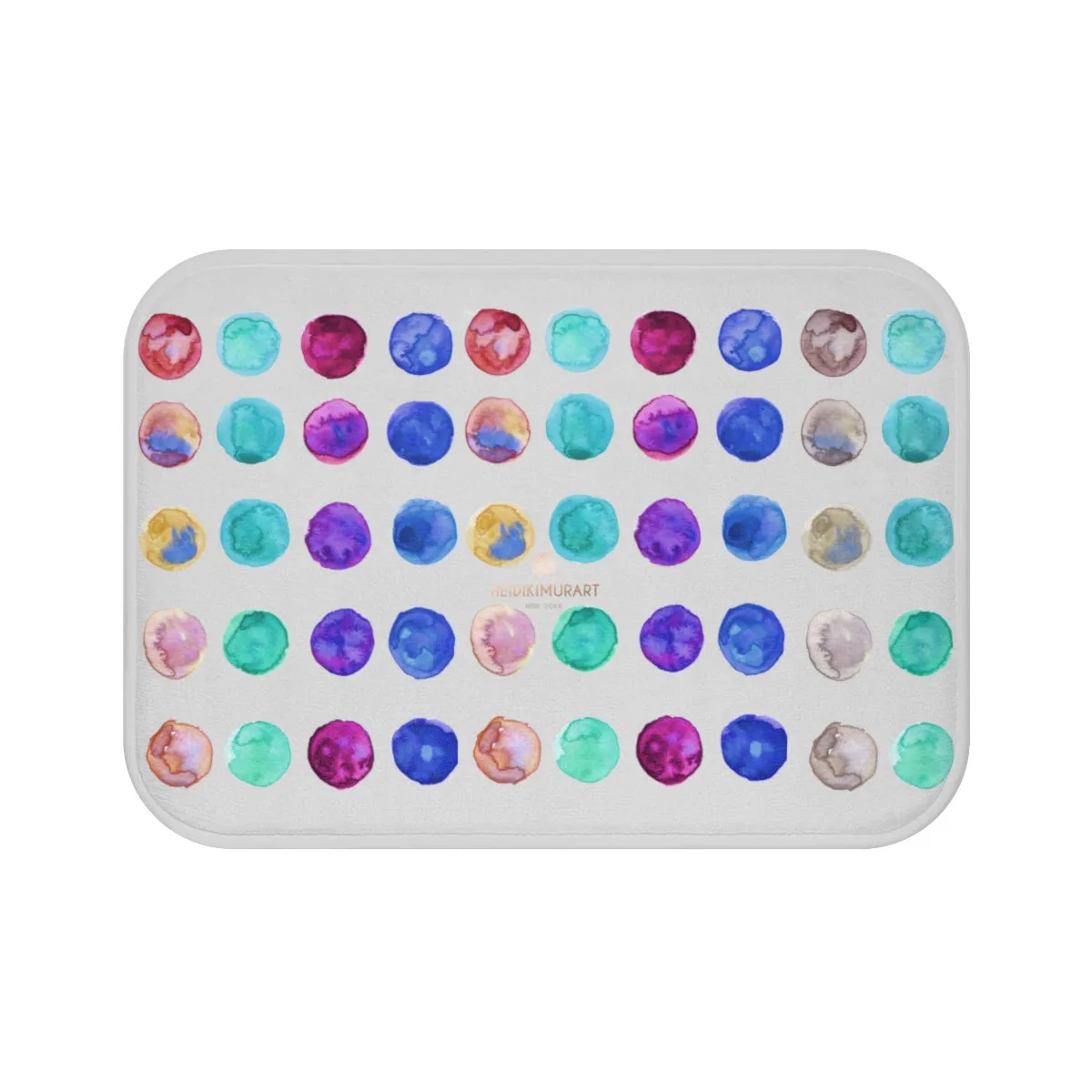 Light Gray Modern Colorful Polka Dots Print 34"x21", 24"x17"  Bath Mat - Made in USA