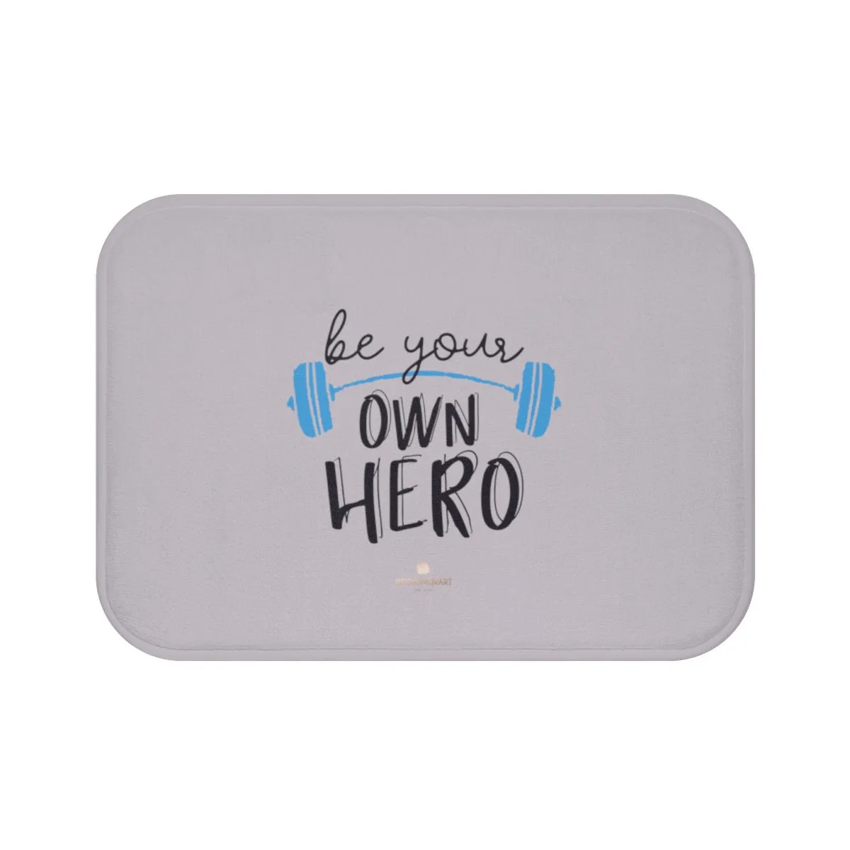 Light Gray Motivational Bath Mat, "Be Your Own Hero" Inspirational Quote Microfiber Bath Mat- Printed in USA