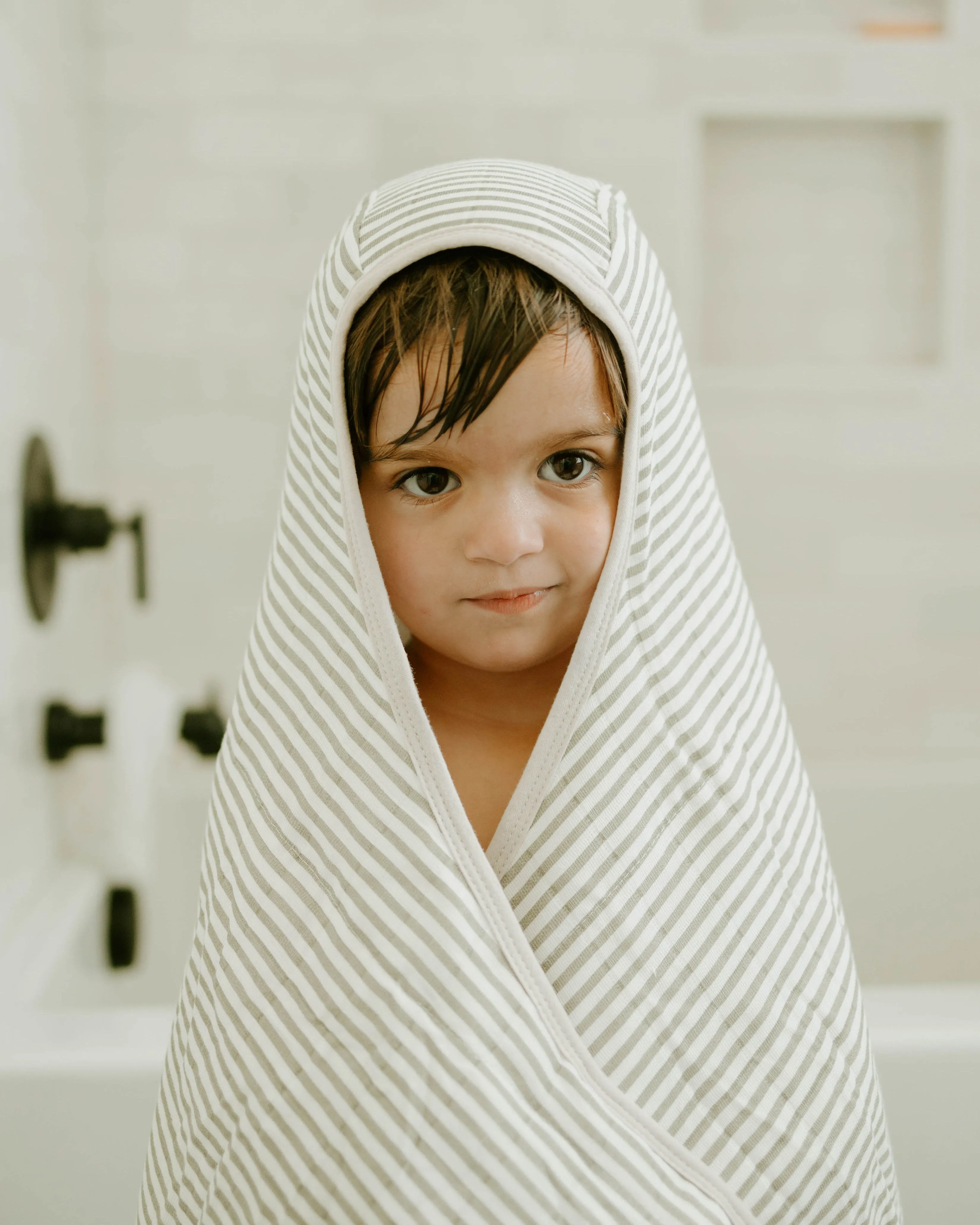 Little Unicorn Toddler Hooded Towel / Grey Stripe