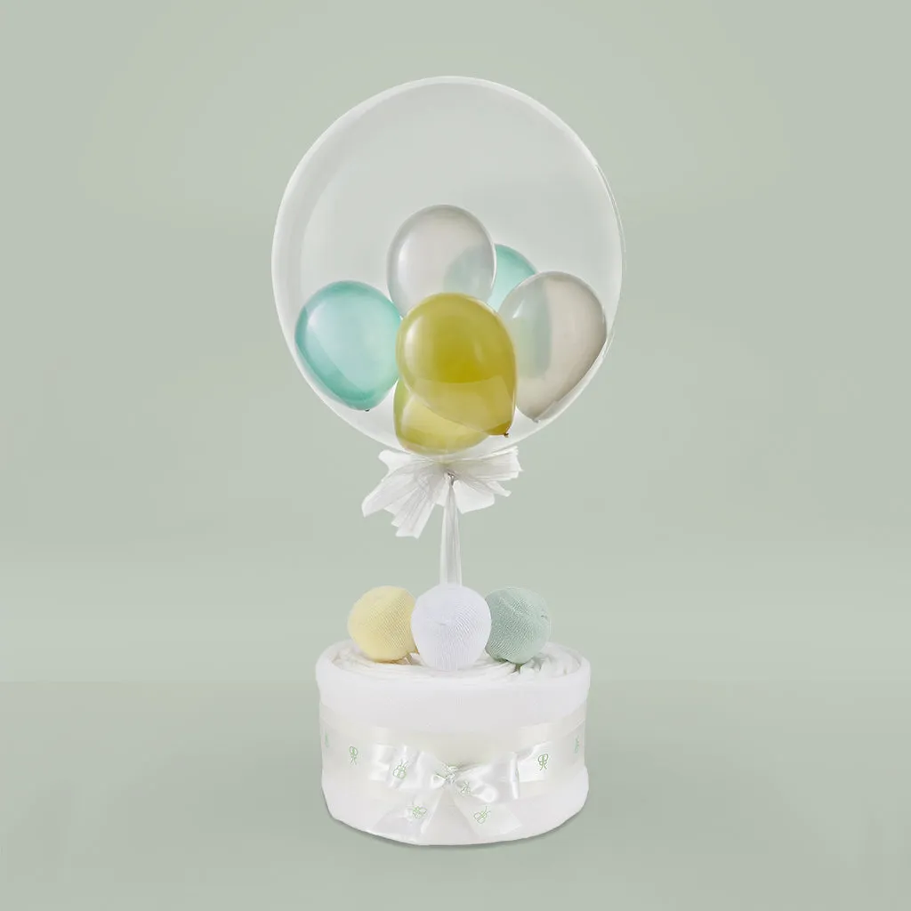 Luxury Neutral Multi-Bubble Balloon with Lollipop Nappy Cake