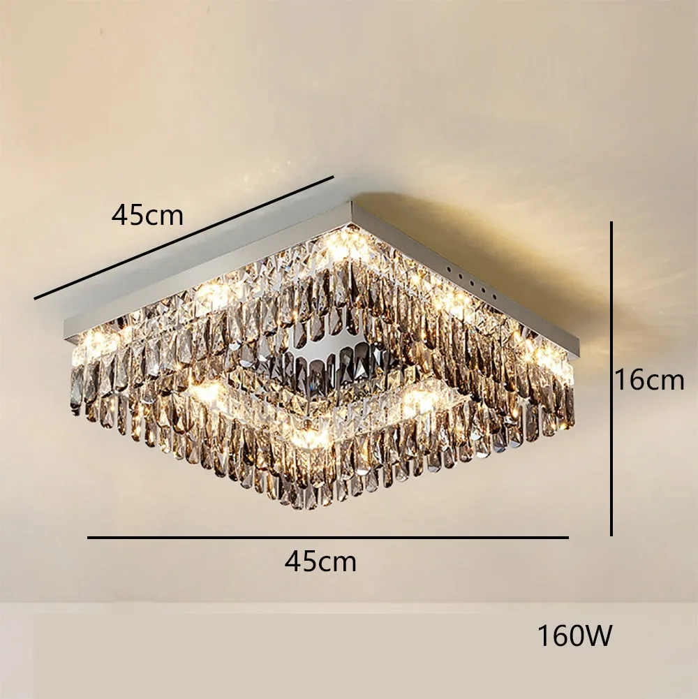 Luxury Square Crystal LED Ceiling Lights - Modern Dimmable Lamps for Elegant Living Room Decor & Home Lustres