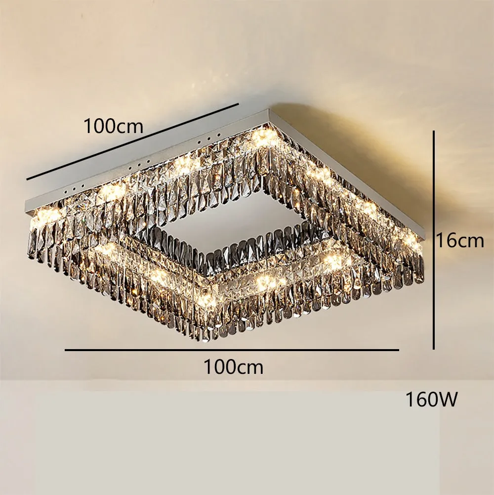 Luxury Square Crystal LED Ceiling Lights - Modern Dimmable Lamps for Elegant Living Room Decor & Home Lustres