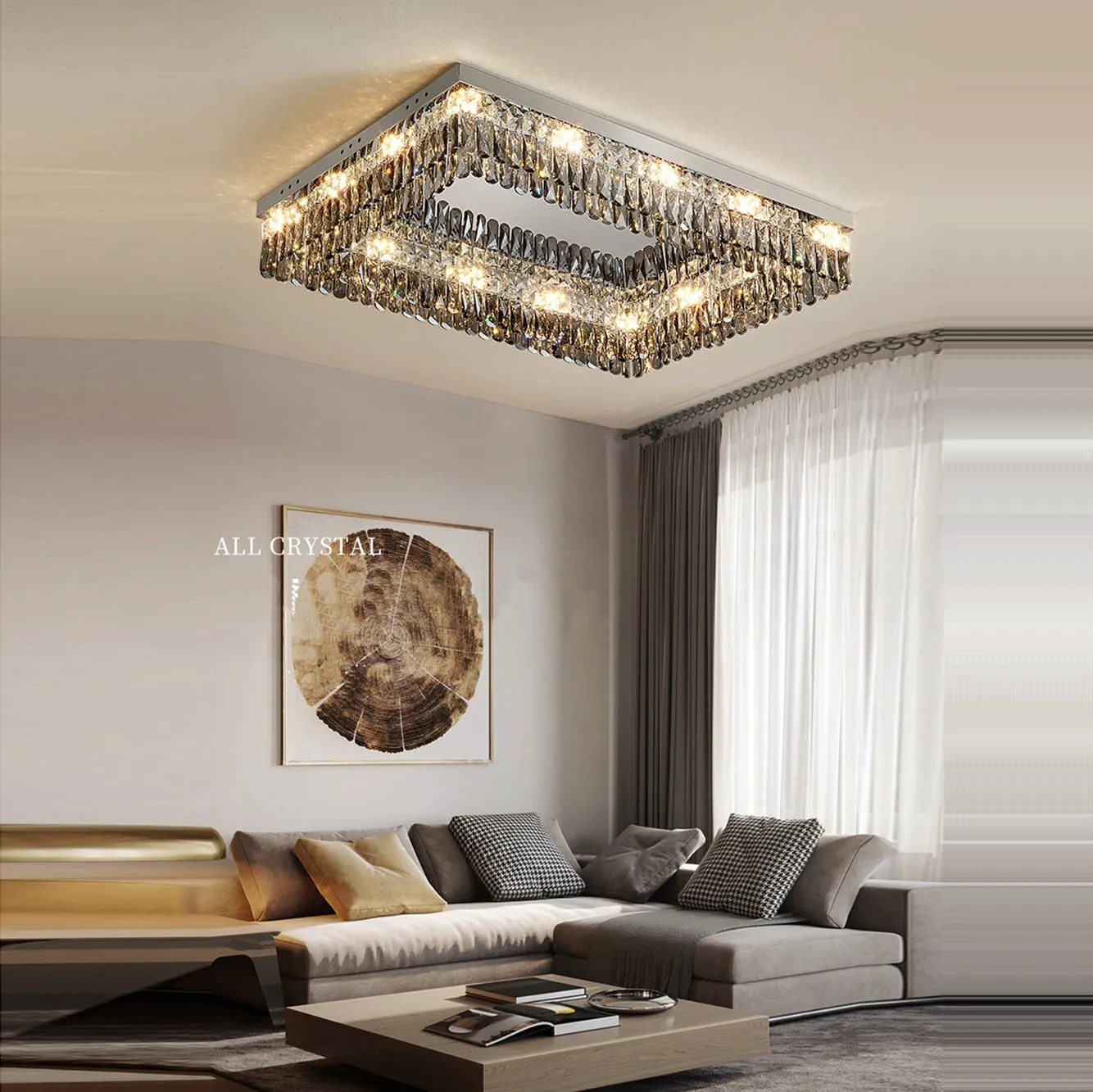 Luxury Square Crystal LED Ceiling Lights - Modern Dimmable Lamps for Elegant Living Room Decor & Home Lustres