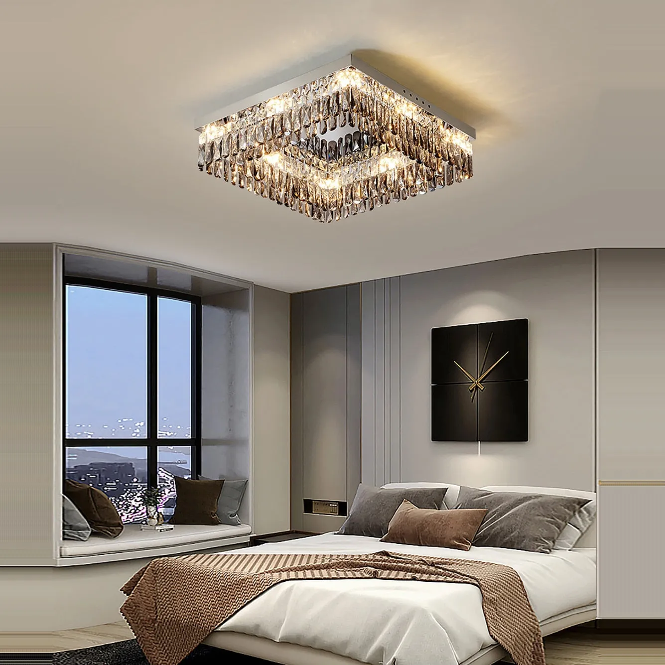 Luxury Square Crystal LED Ceiling Lights - Modern Dimmable Lamps for Elegant Living Room Decor & Home Lustres