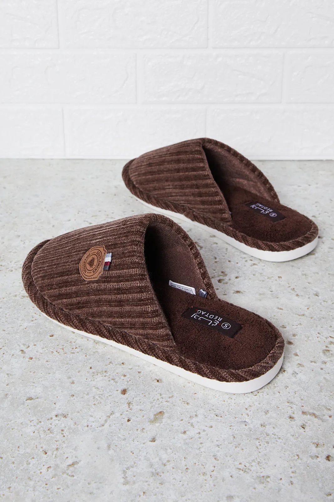 Men Brown Textured Mule Slipper