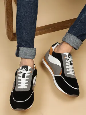 Men's Grey Color Block Lace-Up Casual Sneakers