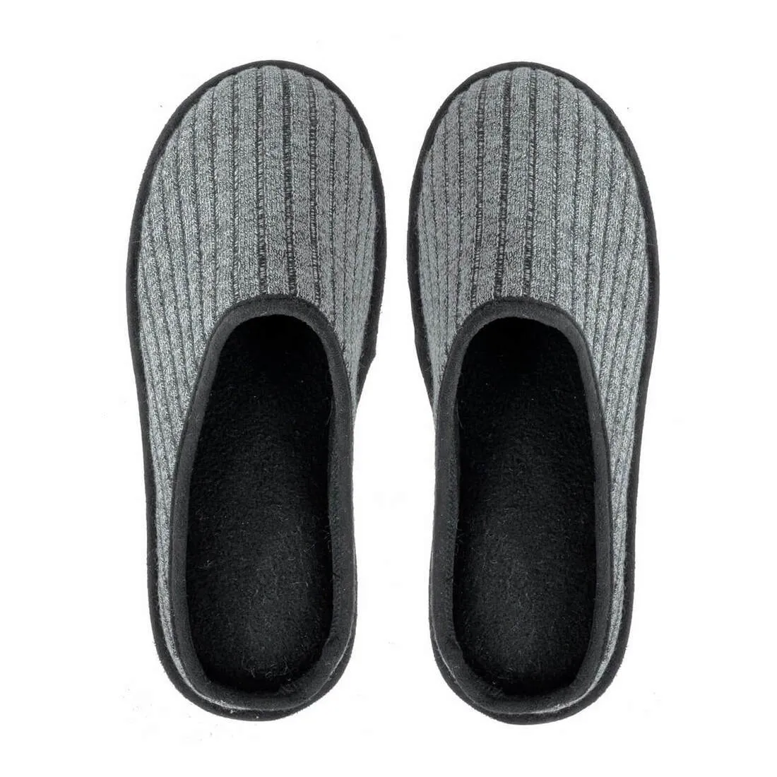 Mens Mule Slippers Ribbed Knit Upper Fleece Lining Non-Slip