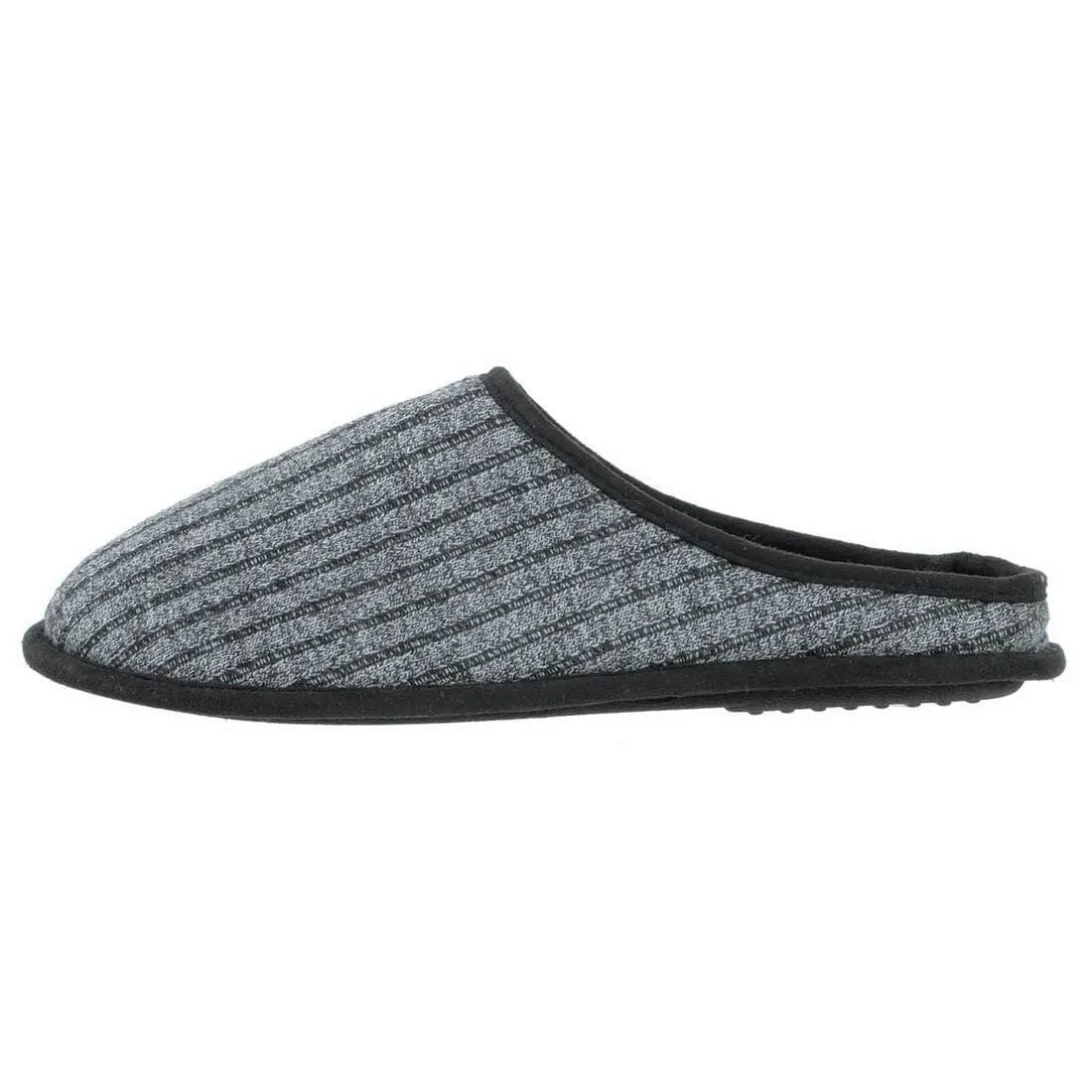 Mens Mule Slippers Ribbed Knit Upper Fleece Lining Non-Slip