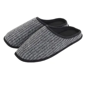 Mens Mule Slippers Ribbed Knit Upper Fleece Lining Non-Slip