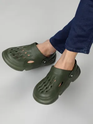 Men's Olive Green Solid Casual Comfortable Clogs