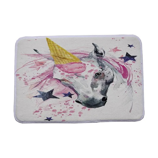 Miracille Cartoon Lovely Animal Unicorn Rainbow Castle Printed Coral Velvet Indoor Outdoor Floor Mat Kitchen Carpets Bath Rugs