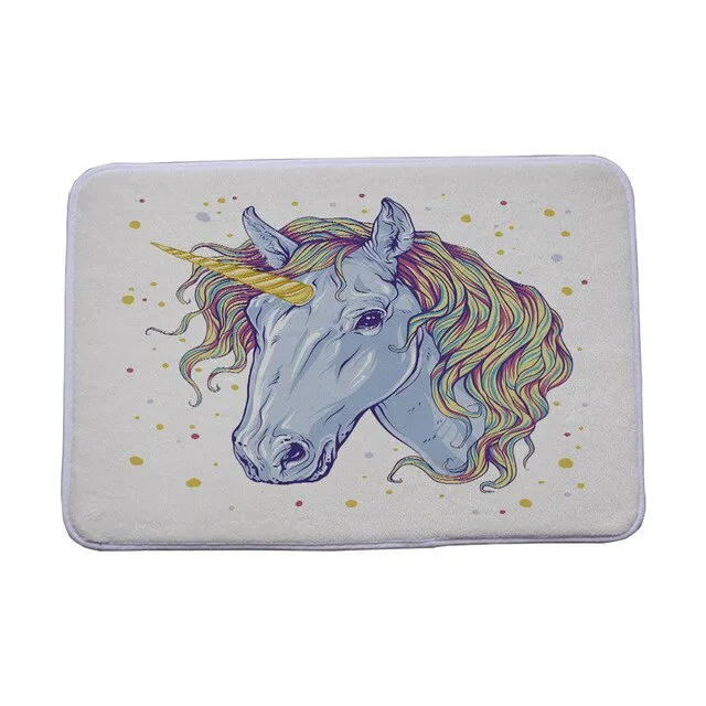 Miracille Cartoon Lovely Animal Unicorn Rainbow Castle Printed Coral Velvet Indoor Outdoor Floor Mat Kitchen Carpets Bath Rugs