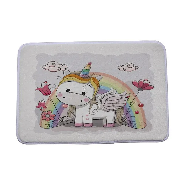 Miracille Cartoon Lovely Animal Unicorn Rainbow Castle Printed Coral Velvet Indoor Outdoor Floor Mat Kitchen Carpets Bath Rugs