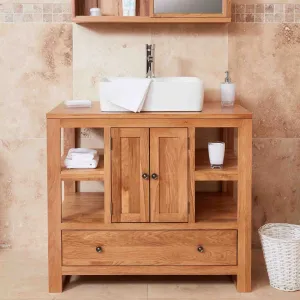 Mobel Oak Bathroom 2-Door Square Sink Unit