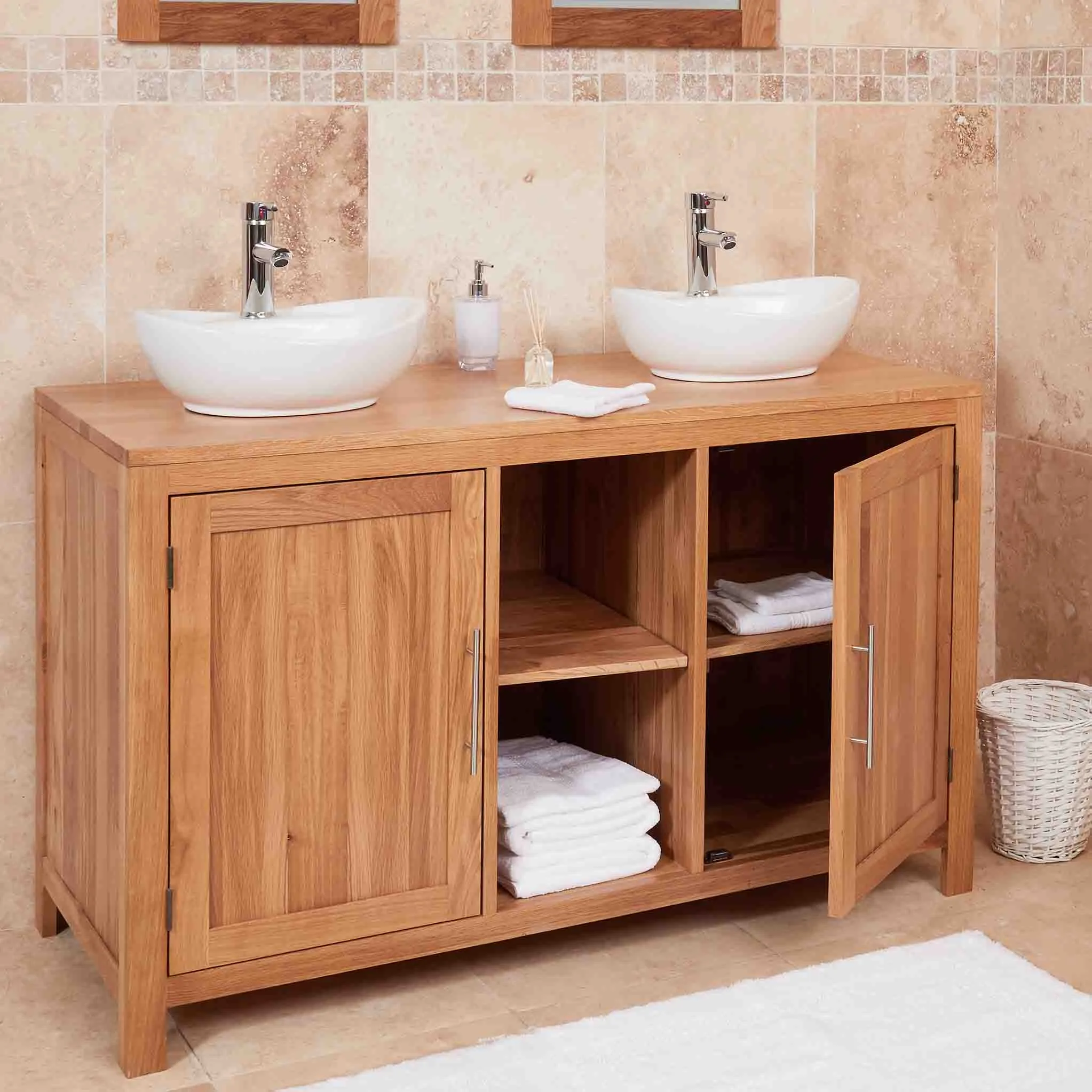 Mobel Oak Bathroom Dual Round Sink Unit