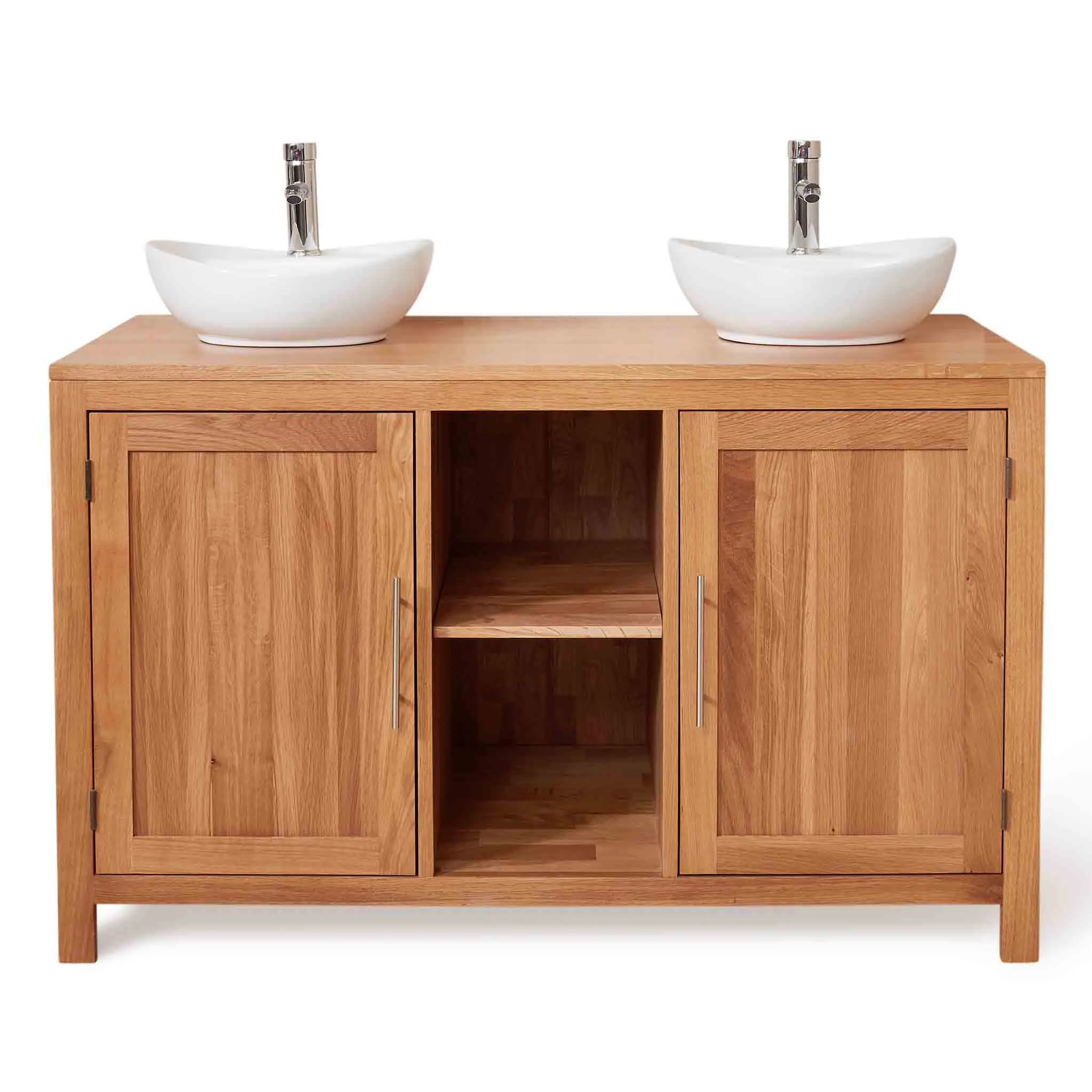 Mobel Oak Bathroom Dual Round Sink Unit