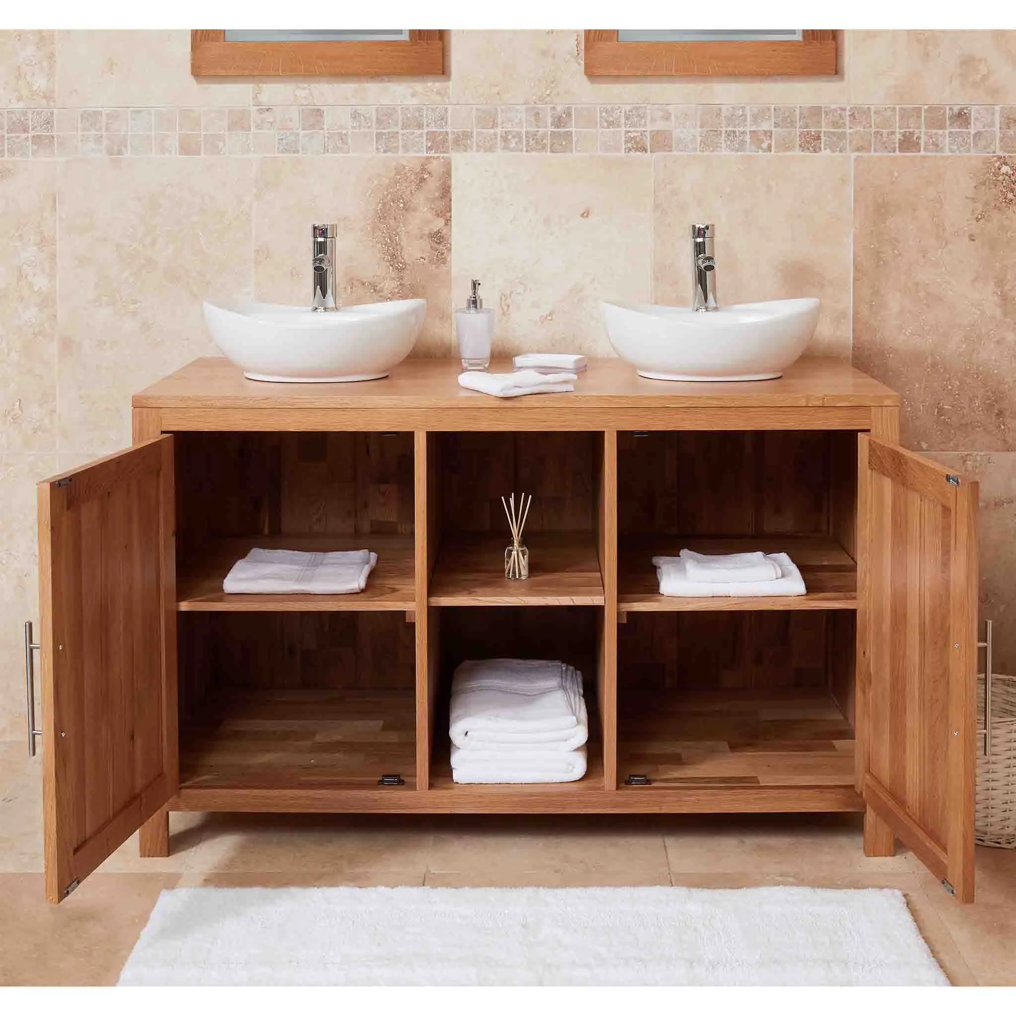 Mobel Oak Bathroom Dual Round Sink Unit