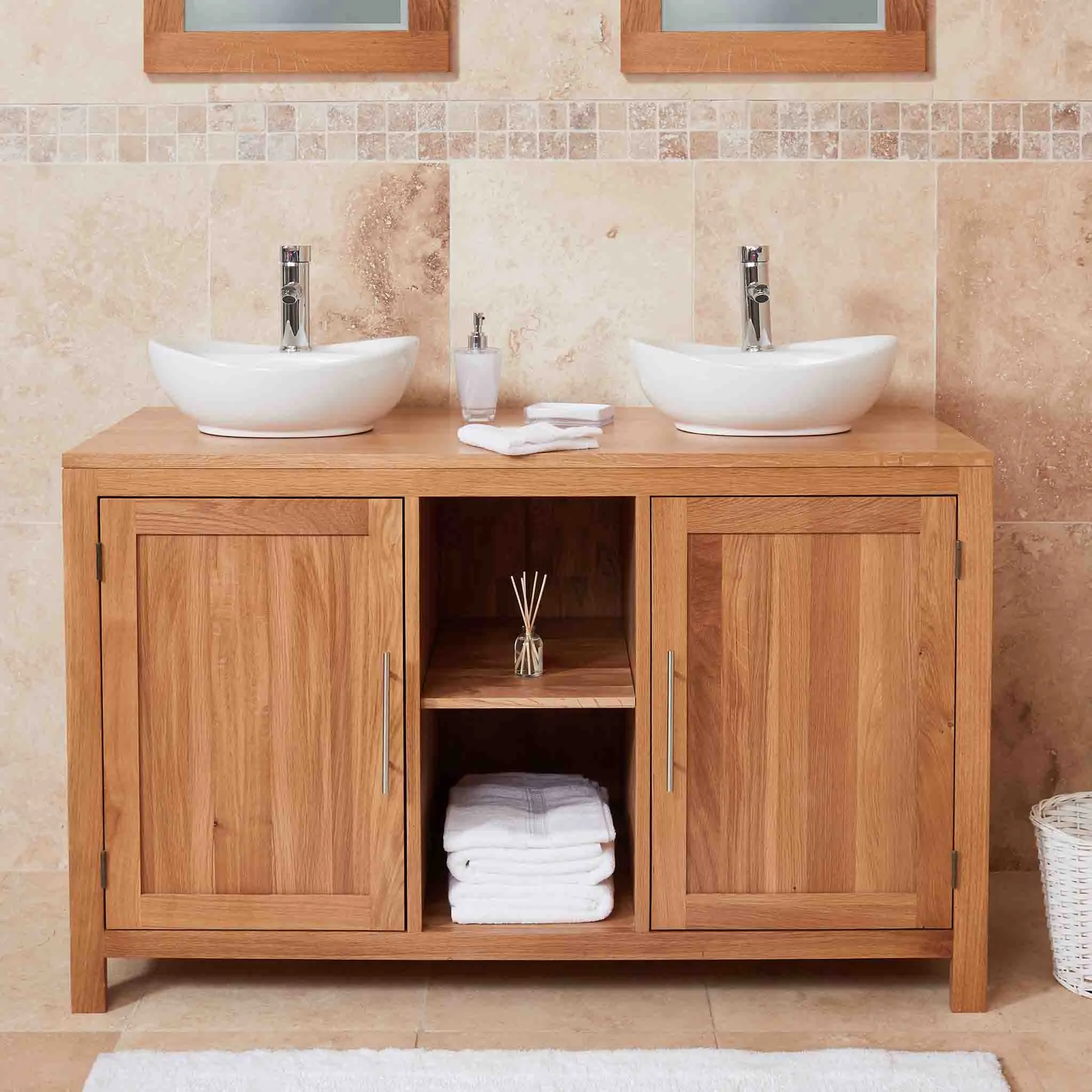 Mobel Oak Bathroom Dual Round Sink Unit