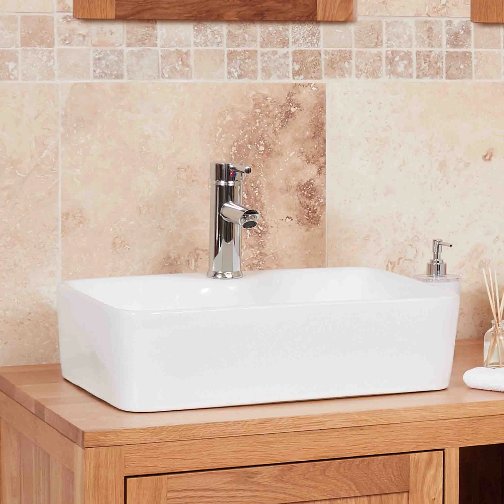 Mobel Oak Bathroom Dual Square Sink Unit