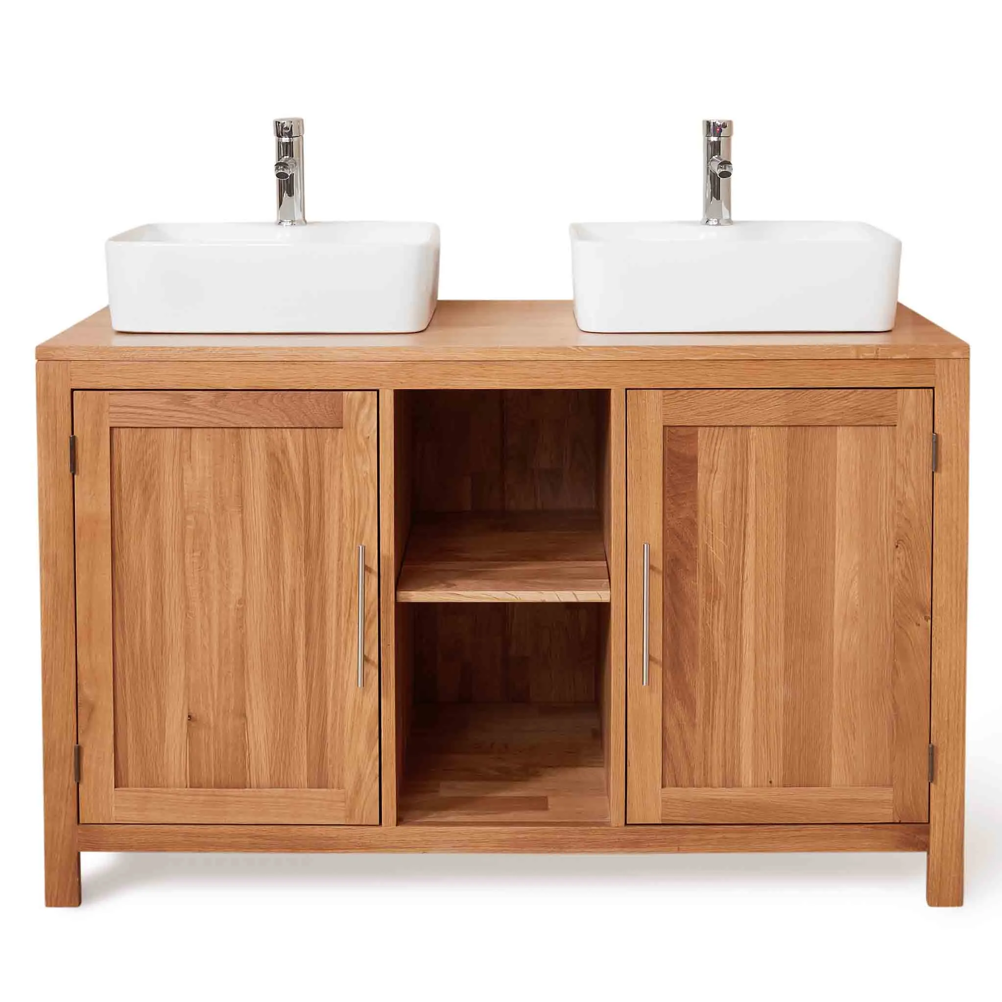 Mobel Oak Bathroom Dual Square Sink Unit