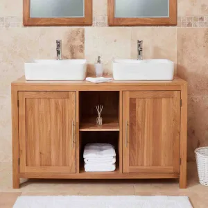 Mobel Oak Bathroom Dual Square Sink Unit