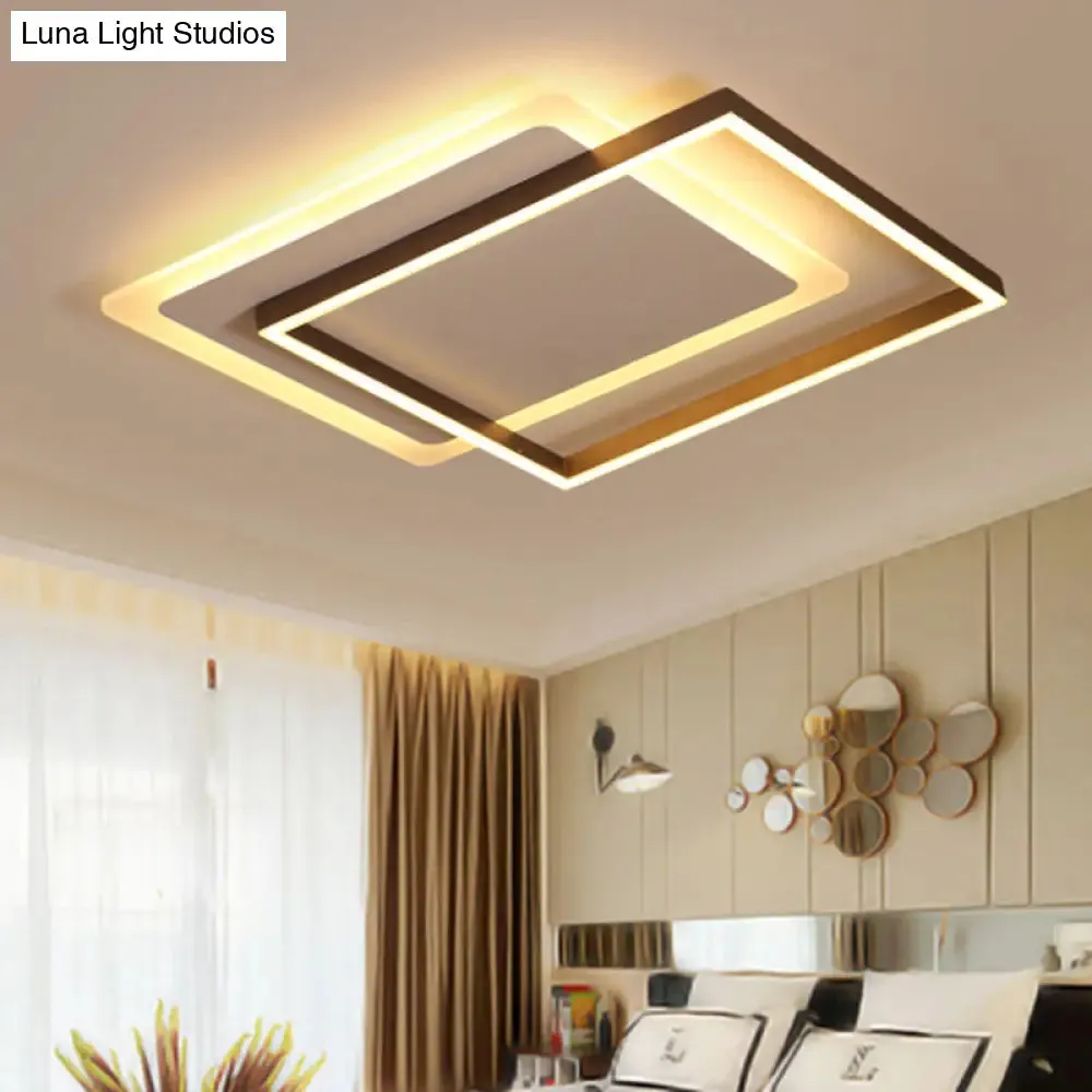 Modern Acrylic LED Coffee Flush Mount Lamp - 16.5"/20.5"/24.5" Wide Rectangular, Warm/White Light