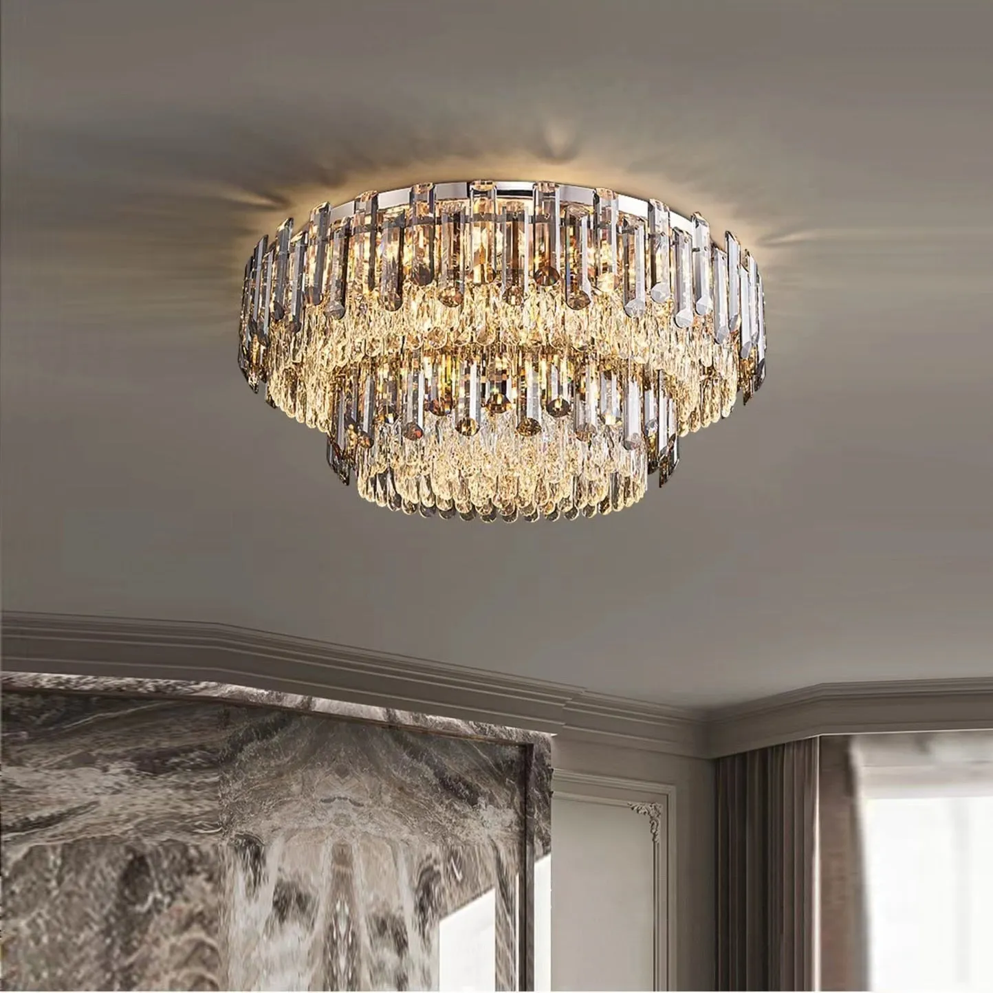 Modern Crystal LED Luxury Ceiling Lights - Round Lamps for Indoor Home Lighting & Living Room Decor