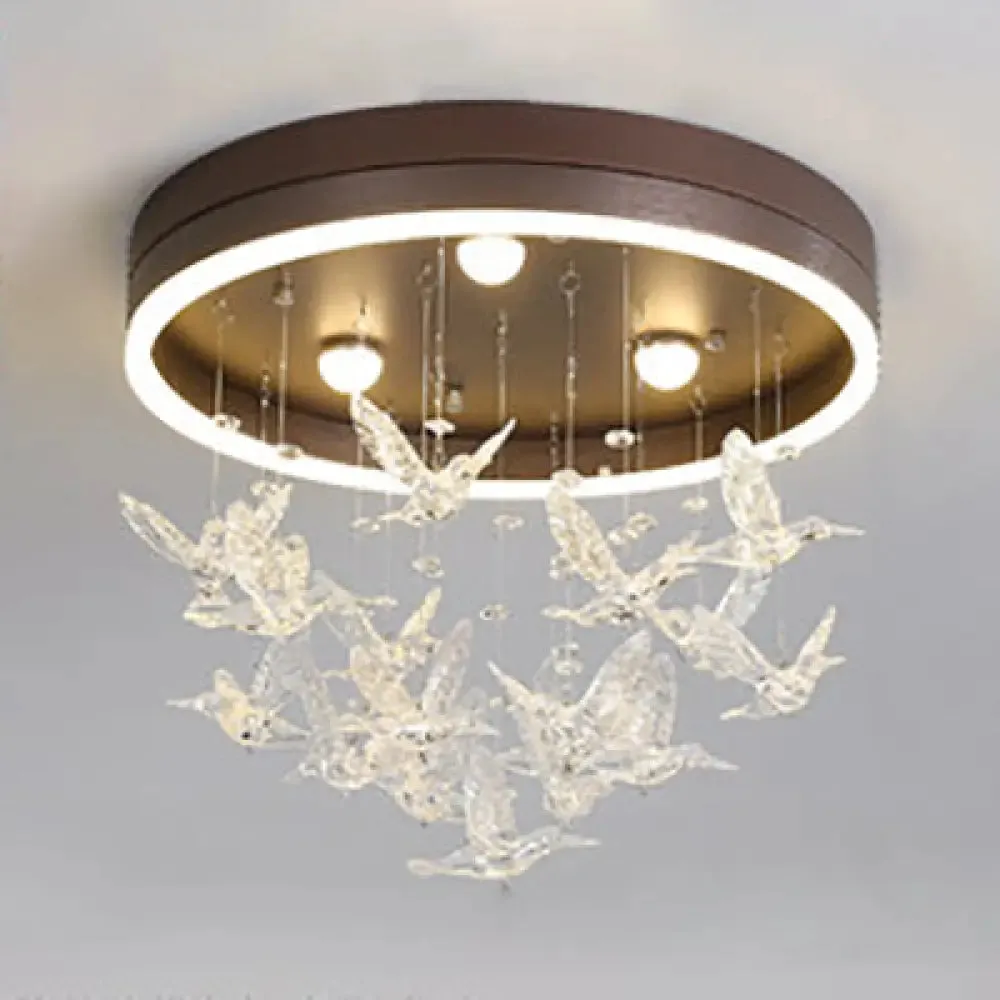 Modern LED Flush Mount Light with Crystal Bird Design – Perfect for Bedroom Lighting