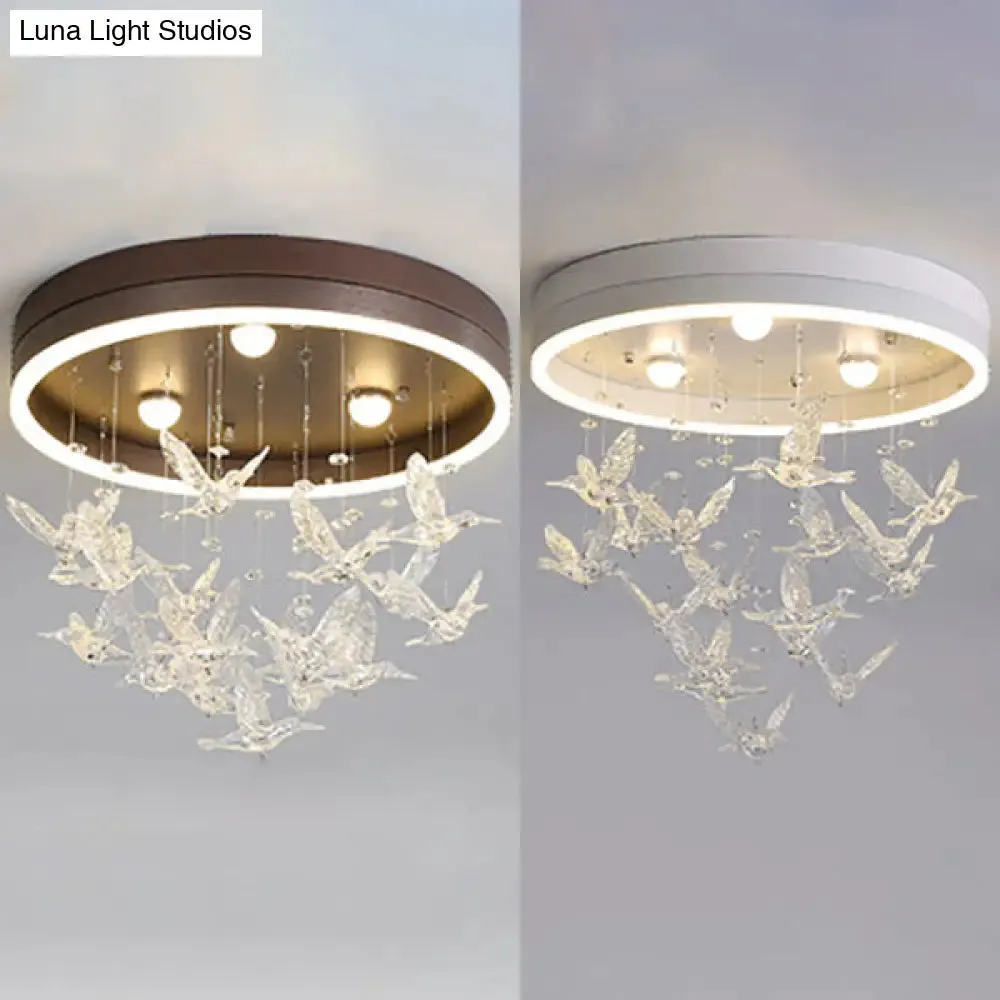 Modern LED Flush Mount Light with Crystal Bird Design – Perfect for Bedroom Lighting