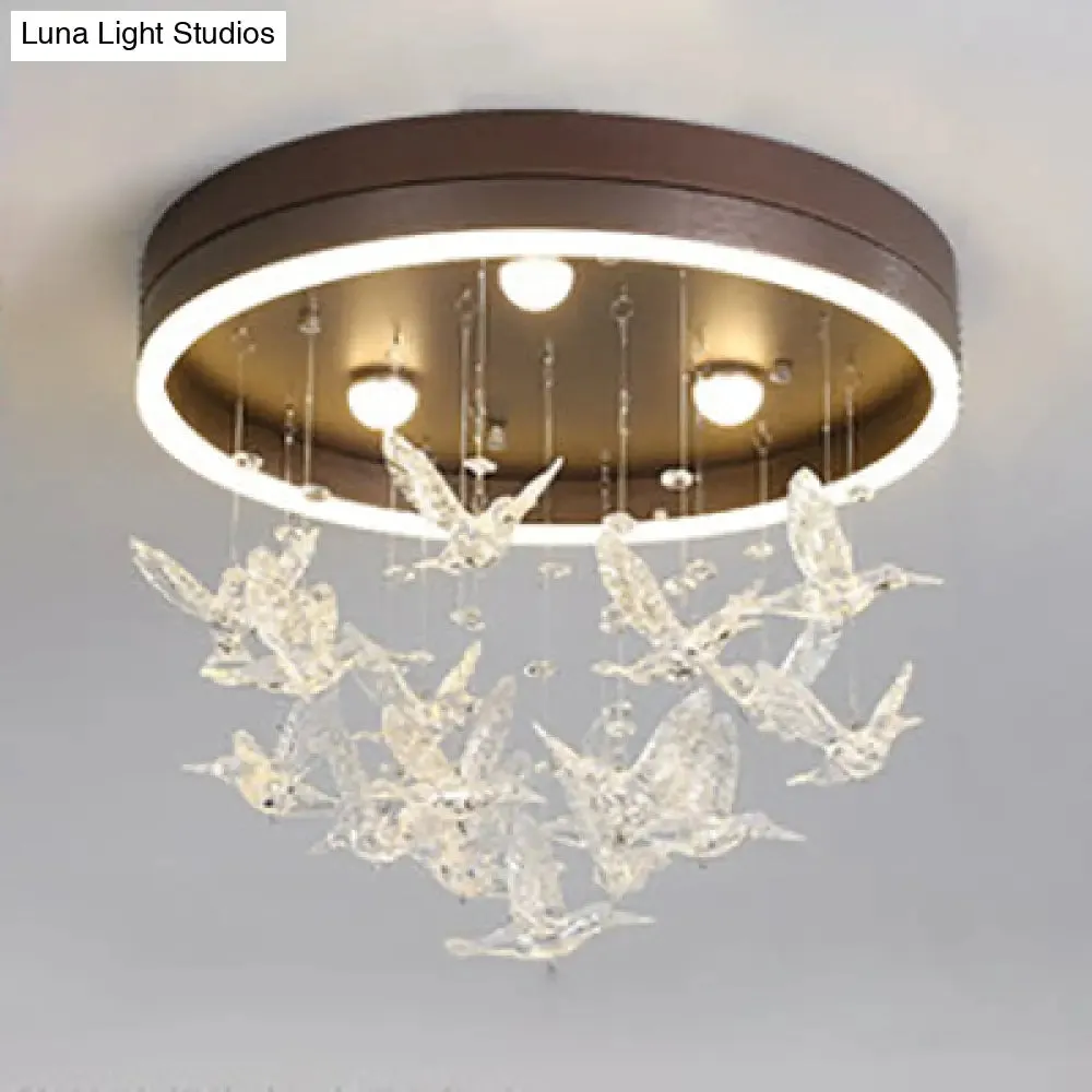 Modern LED Flush Mount Light with Crystal Bird Design – Perfect for Bedroom Lighting