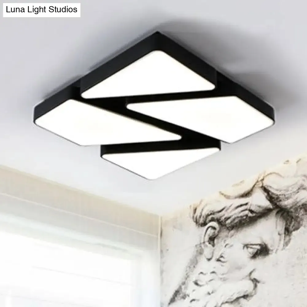 Modern LED Flush Mount Lighting: 25.5"/37.5" W, Acrylic Shade, Black/White, Square/Rectangular Ceiling Light, Warm/White Light