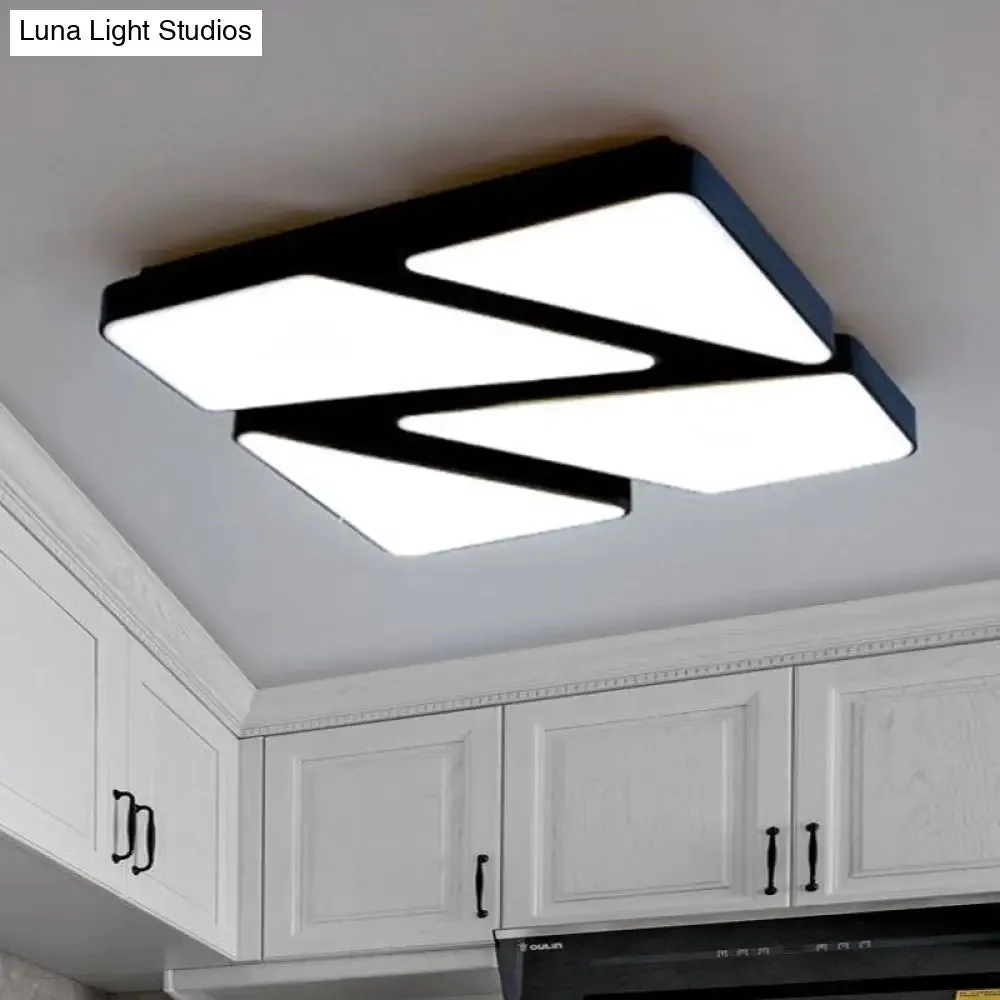 Modern LED Flush Mount Lighting: 25.5"/37.5" W, Acrylic Shade, Black/White, Square/Rectangular Ceiling Light, Warm/White Light