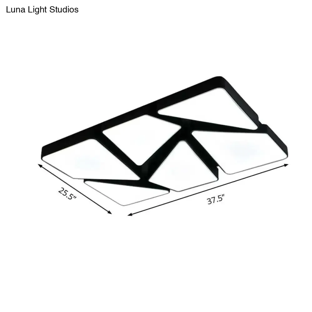 Modern LED Flush Mount Lighting: 25.5"/37.5" W, Acrylic Shade, Black/White, Square/Rectangular Ceiling Light, Warm/White Light